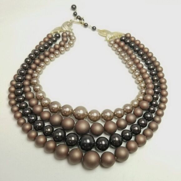 Vintage Four Strand Brown Beaded Necklace, Graduated Size Adjustable Hook Clasp - Picture 6 of 7